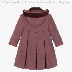Girls Burgundy Red Wool & Velvet Coat