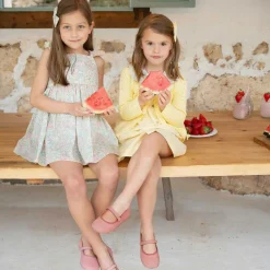 Girls Coral Pink Canvas Bar Shoes