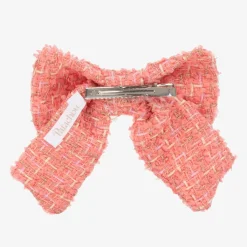 Girls Coral Pink Tweed Bow Hair Clip (14cm)