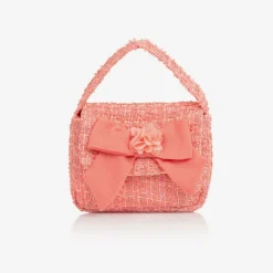 Girls Coral Pink Tweed Handbag (17cm)
