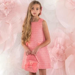 Girls Coral Pink Tweed Handbag (17cm)