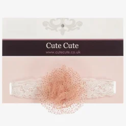 Girls Dusky Pink Glitter Ivory Lace Headband