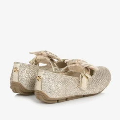 Girls Glittery Gold Bow Ballet Pumps