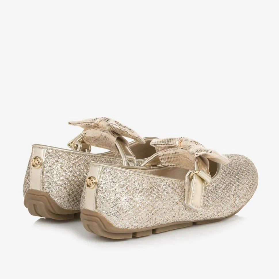 Girls Glittery Gold Bow Ballet Pumps