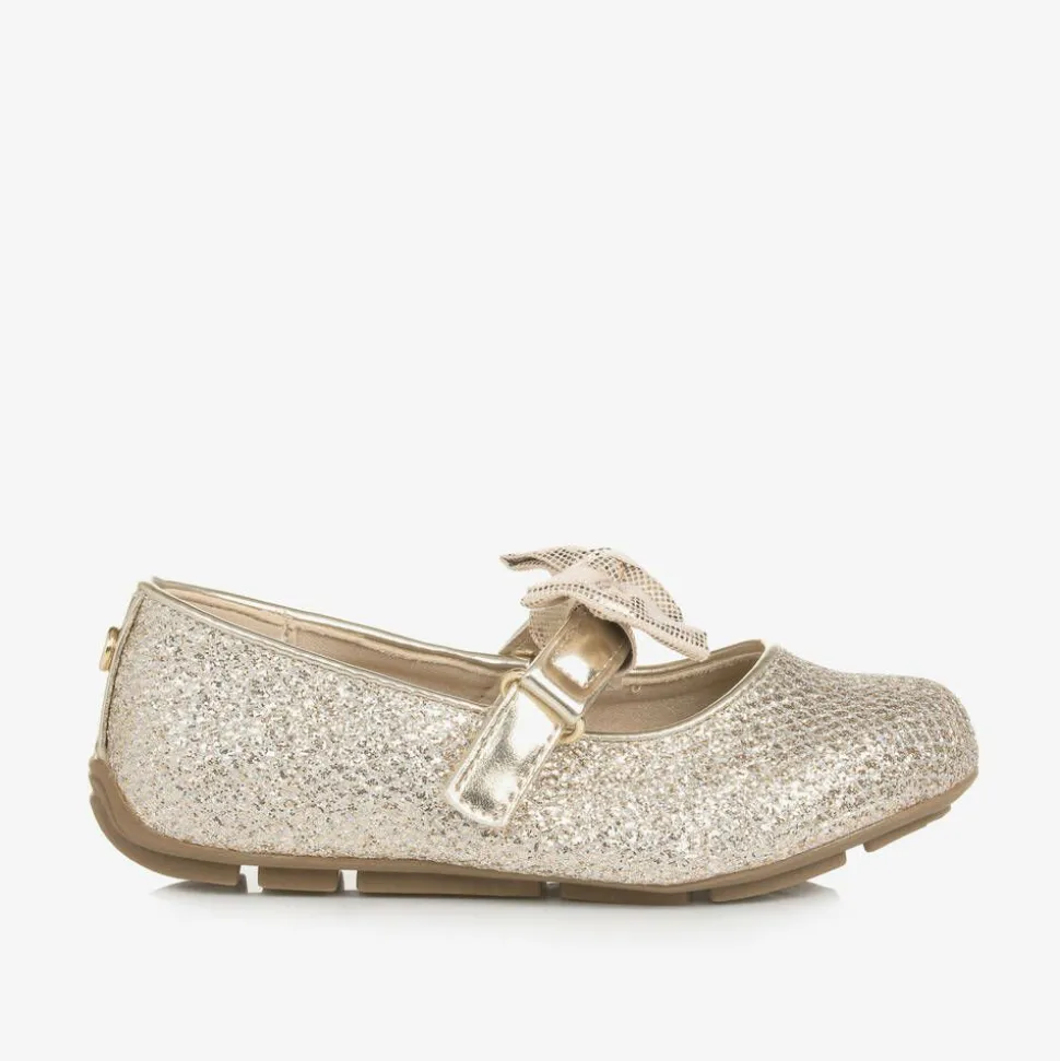 Girls Glittery Gold Bow Ballet Pumps