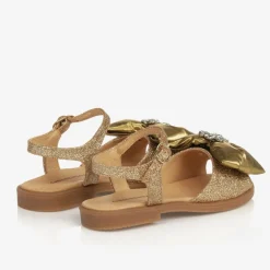 Girls Glittery Gold Satin Bow Sandals