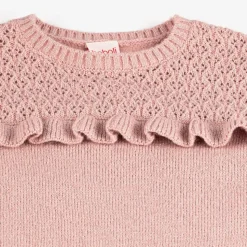 Girls Glittery Pink Cotton Knit Sweater