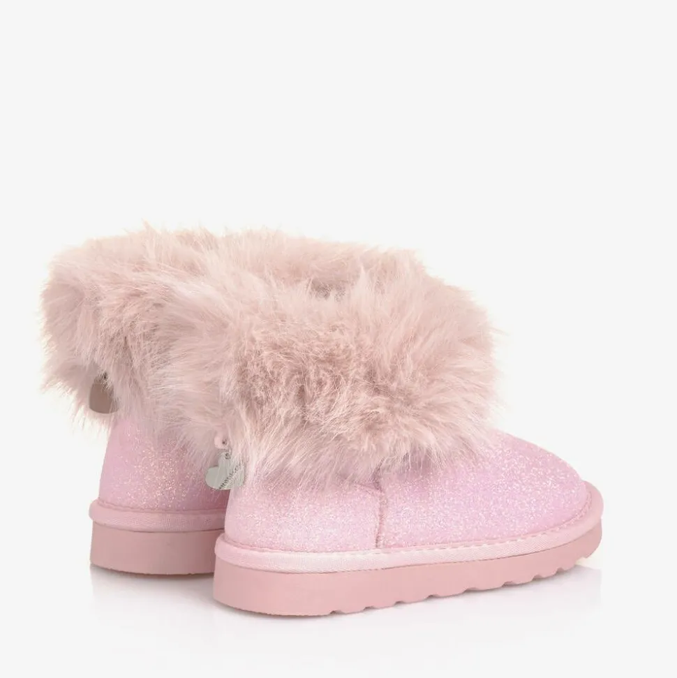 Girls Glittery Pink Faux Fur Boots