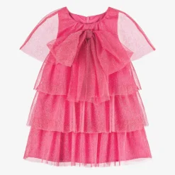 Girls Glittery Pink Tulle Dress