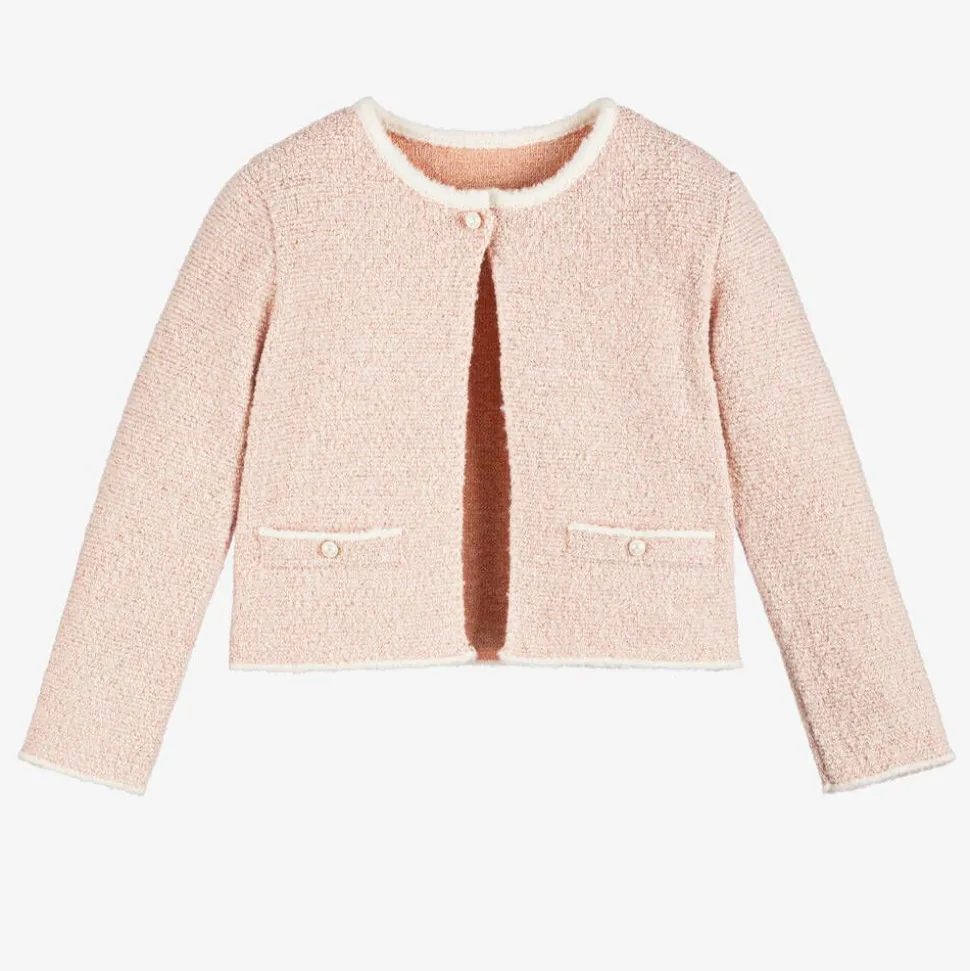 Girls Glittery Pink Wool Knit Cardigan
