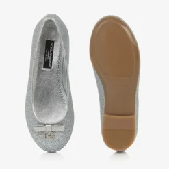 Girls Glittery Silver Leather DG Pumps