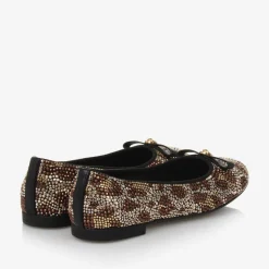 Girls Gold & Brown Leopard Stud Pumps