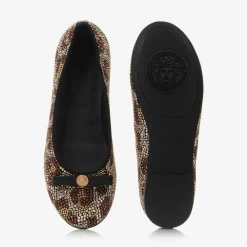 Girls Gold & Brown Leopard Stud Pumps