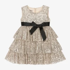 Girls Gold & Silver Sequin Tiered Dress