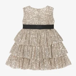 Girls Gold & Silver Sequin Tiered Dress