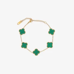 Girls Gold & Green Clover Bracelet