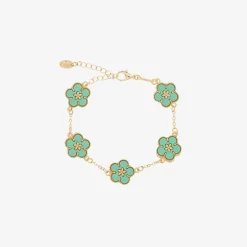 Girls Gold & Green Flower Bracelet