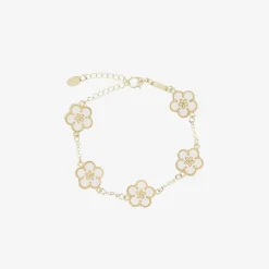 Girls Gold & Ivory Flower Bracelet