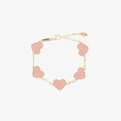Girls Gold & Pink Heart Bracelet