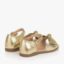 Girls Gold Bow Leather Sandals