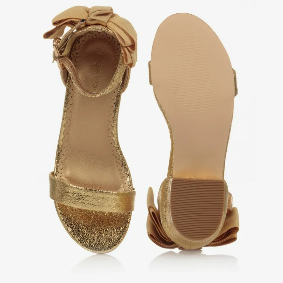 Girls Gold Bow Sandals