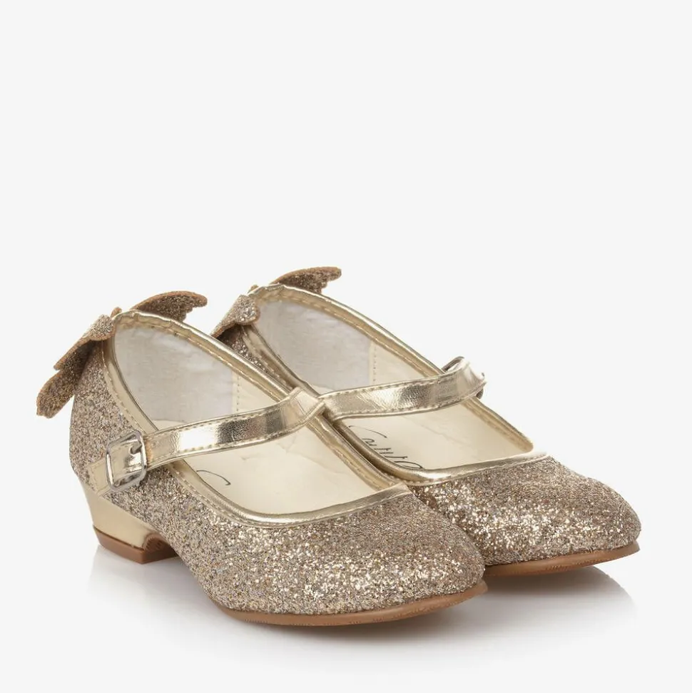 Girls Gold Glitter Butterfly Shoes