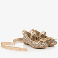 Girls Gold Glittery Ballerina Flats