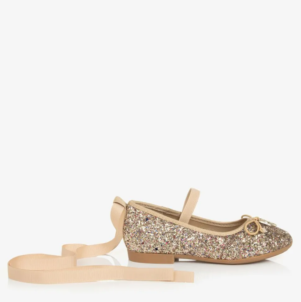Girls Gold Glittery Ballerina Flats