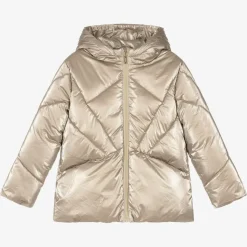 Girls Gold Hooded Puffer Jacket