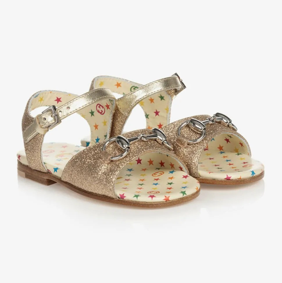Girls Gold Horsebit Sandals