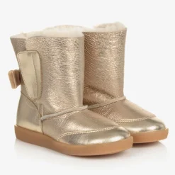Girls Gold Leather Boots