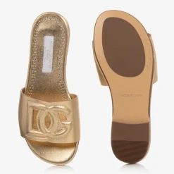 Girls Gold Leather DG Sliders