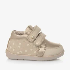 Girls Gold Leather First Walker Trainers