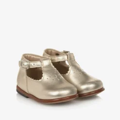Girls Gold Leather First Walker Shoes