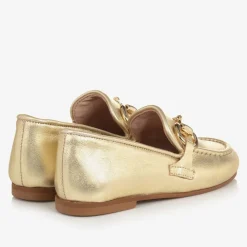 Girls Gold Leather Loafers