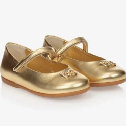 Girls Gold Leather Logo Shoes