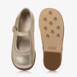 Girls Gold Leather Mary Jane Pumps