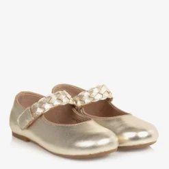 Girls Gold Leather Pumps