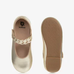 Girls Gold Leather Pumps
