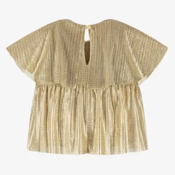 Girls Gold Plissé Blouse