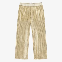 Girls Gold Plissé Trousers