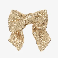 Girls Gold Sequin Tulle Bow Hair Clip (14cm)