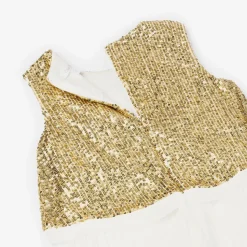 Girls Gold Sequins & Pleats Jumpsuit