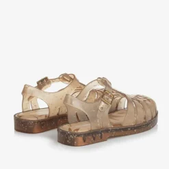 Girls Gold Star Glitter Jelly Sandals