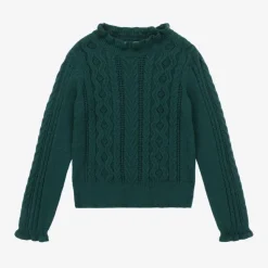 Girls Green Cable Knit Sweater