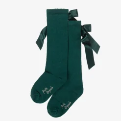 Girls Green Cotton Bow Socks