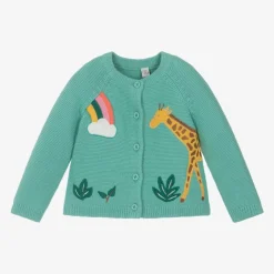 Girls Green Cotton Knit Giraffe Cardigan