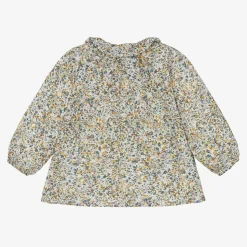 Girls Green Cotton Liberty Floral Blouse