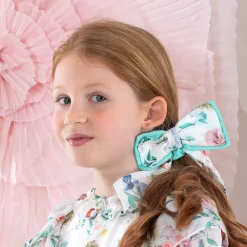 Girls Green Floral Hair Bow Elastic