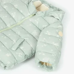 Girls Green Floral Hooded Puffer Coat